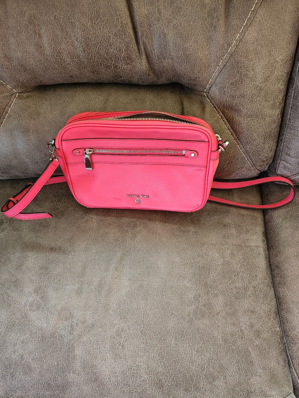 Michael Kors Hot Pink Leather Crossbody Camera Bag